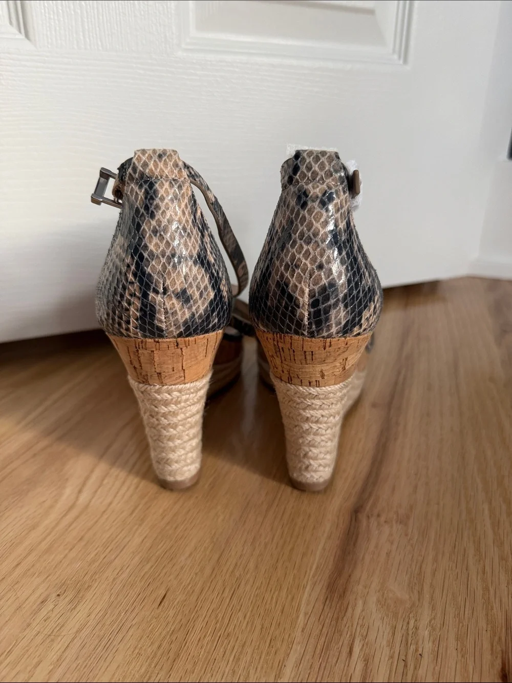 Charles By Charles David Snake-Print Wedge Sandals - Black & Tan